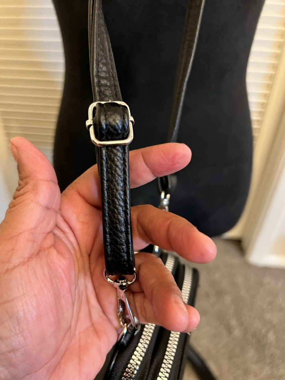 Black Pebbled Leather Crossbody Phone Bag - Picture 5 of 7